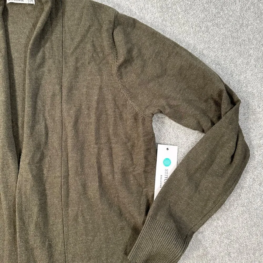 Pink Clover Open Front Cardigan Sweater With Pockets Women's Medium Green - Image 6