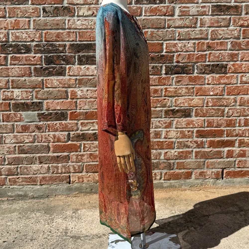 Sheer vintage Y2K paisley swimsuit coverup dress w/rhinestones / M / EUC Red Size M - Image 3