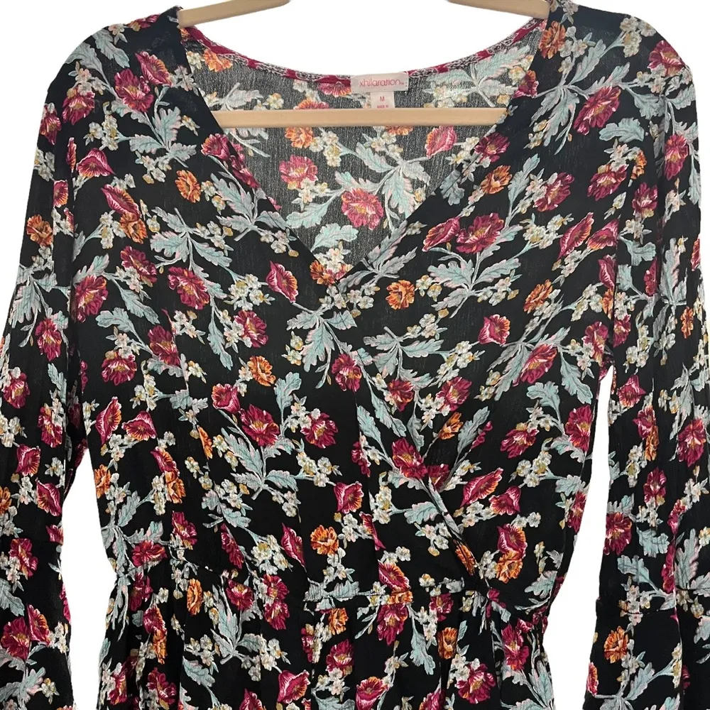 Xhilaration Button-Front Long Sleeve BohoRomper, Black Berry - Image 8