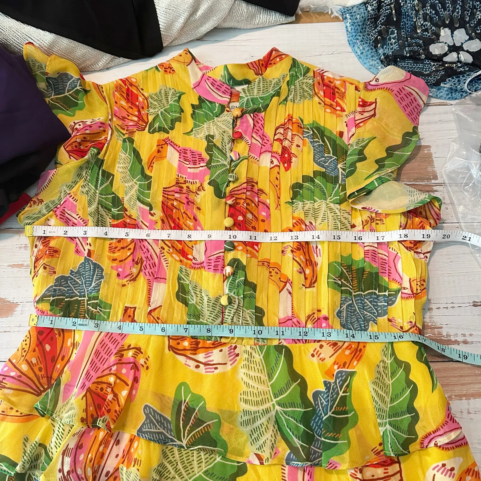 FARM RIO Beaks & Bananas Ruffle Flowy Casual Summer Mini Dress Small - Image 12