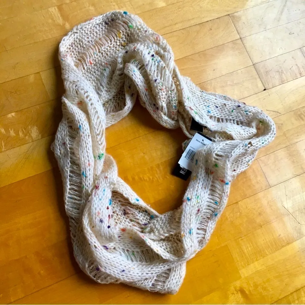 Steve Madden Colorful Confetti Infinity Scarf with Sequins, Ivory, Cream, Gold - Image 2