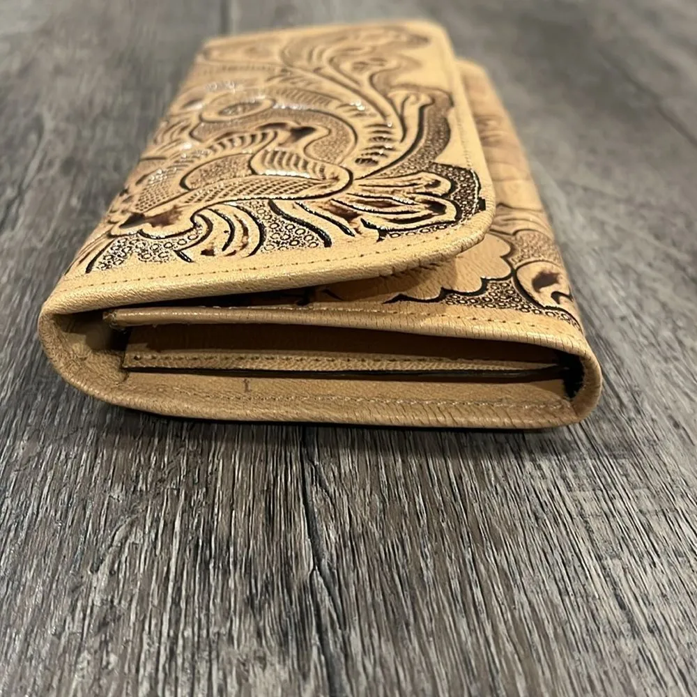 NEW Western handmade leather Elegant Tan Embossed Women's wallet Brown - Image 5