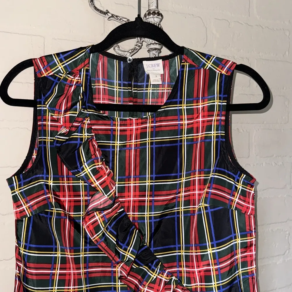 J Crew shirt tank top sleeveless NWT tartan plaid asymmetrical ruffle holiday 2 - Image 2