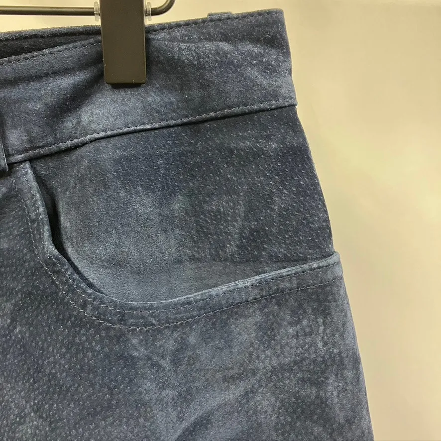 Vintage Bushwacker Genuine Suede Leather Womens 12 Pants Blue Highwaisted USA - Image 8