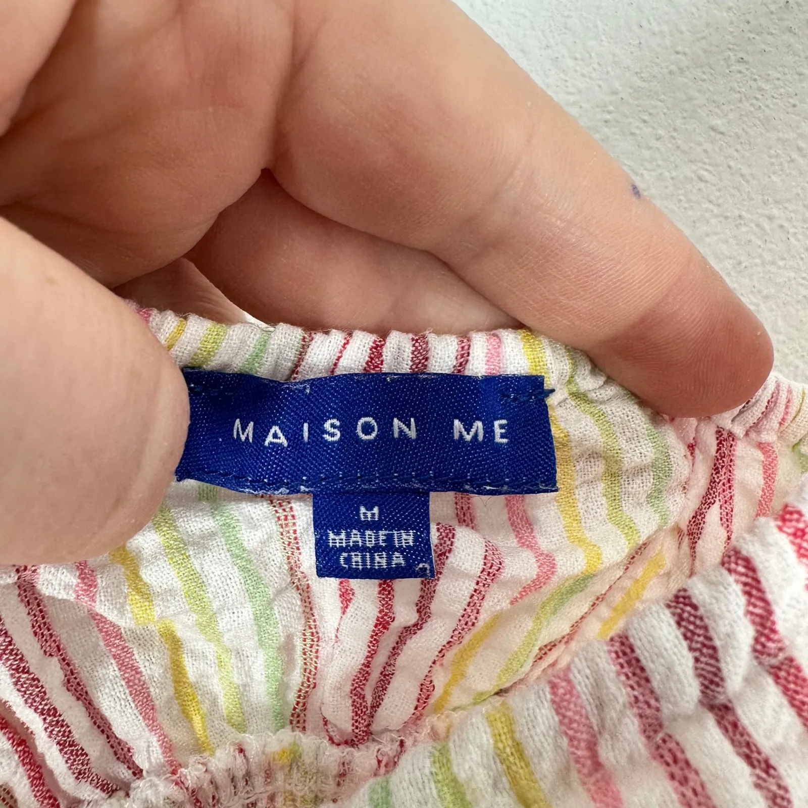 Maison Me Chrissy Dress Striped‎ Rainbow Seersucker Sundress Midi Dress Babymoon Red Size M - Image 10