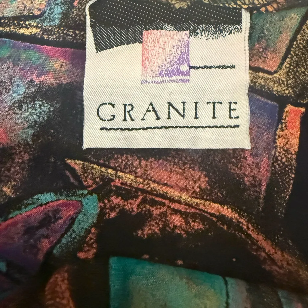 Vintage 90s Granite Abstract Art Print Tank Top Rayon Medium Made in USA Red - Image 6