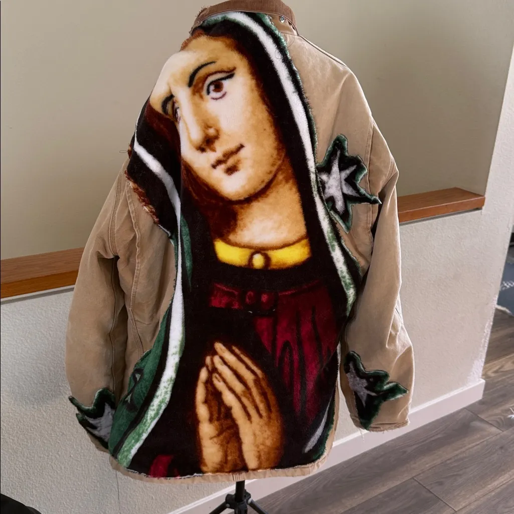 Vintage Carhartt custom Our Lady of Guadalupe Tan coat size 52 Tall CO3 chore - Image 6