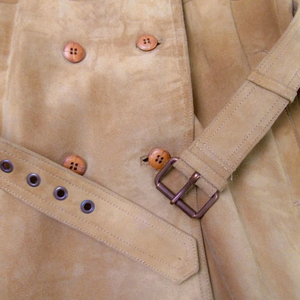 VINTAGE Suede Tan Leathers Trench Coat Swedish x Roetan x Vaca 40 US 10 - Image 14