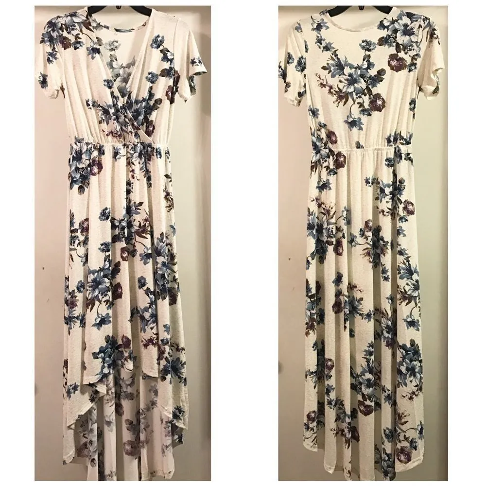 ✨2xHP✨Multicolor Floral Tie V Neck High Low Dress✨ Blue Size XS - Image 4