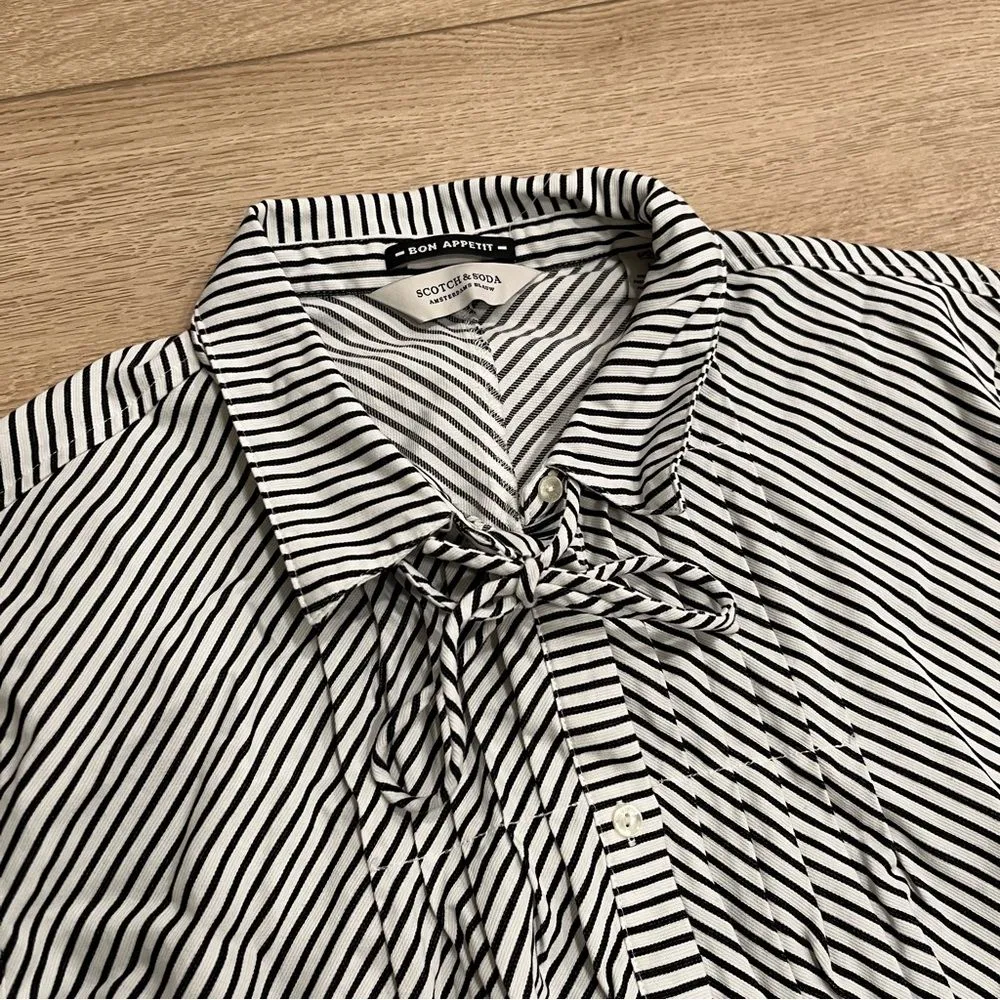 Scotch & Soda Women’s Black White Stripe Pintuck Long Sleeve Top Size L - Image 2