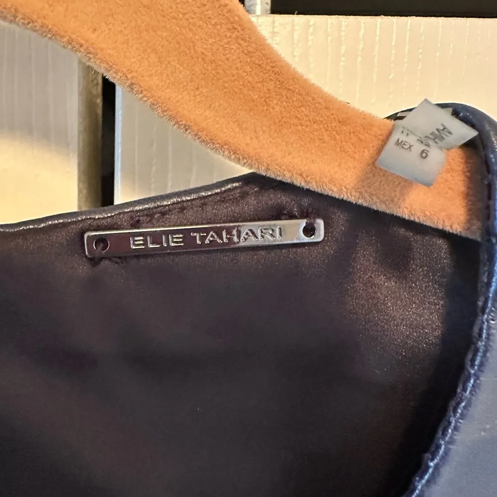 Elie Tahari Navy Blue Leather Bodice Dark Ocean Isadora Dress Size 6 RETAIL $798 - Image 3