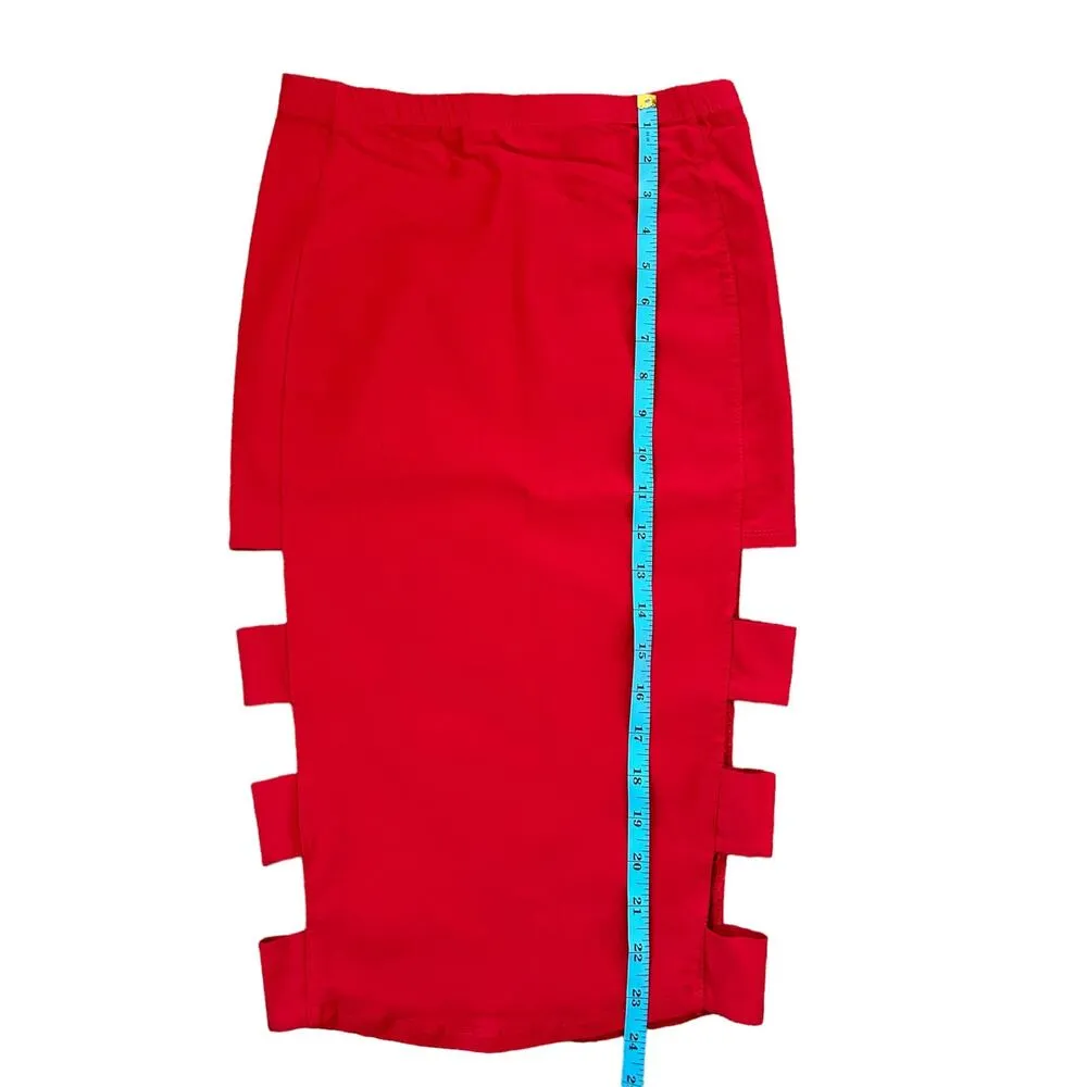 Bozzolo Red High Waisted Above Knee Cut Out Pencil Skirt Size Small Y2K - Image 6