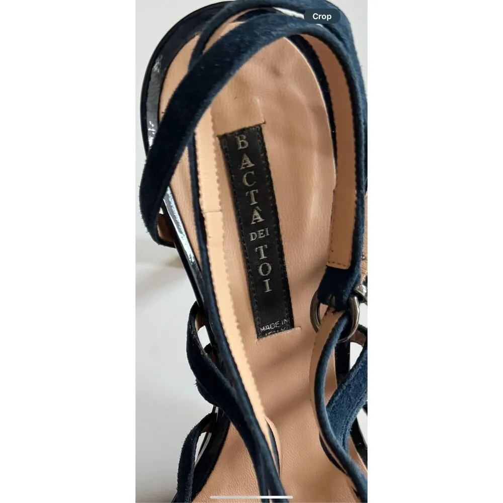 Bacta Dei Toi Made In Italy Mixed Leather 4.5” Heel Navy Sandals Size 37 6.5 Blue - Image 9