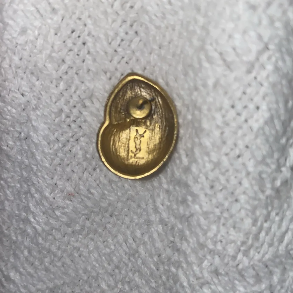 1980S YVES SAINT LAURENT VINTAGE GOLD Replacement EARRING W BLUE GLASS STONES - Image 5