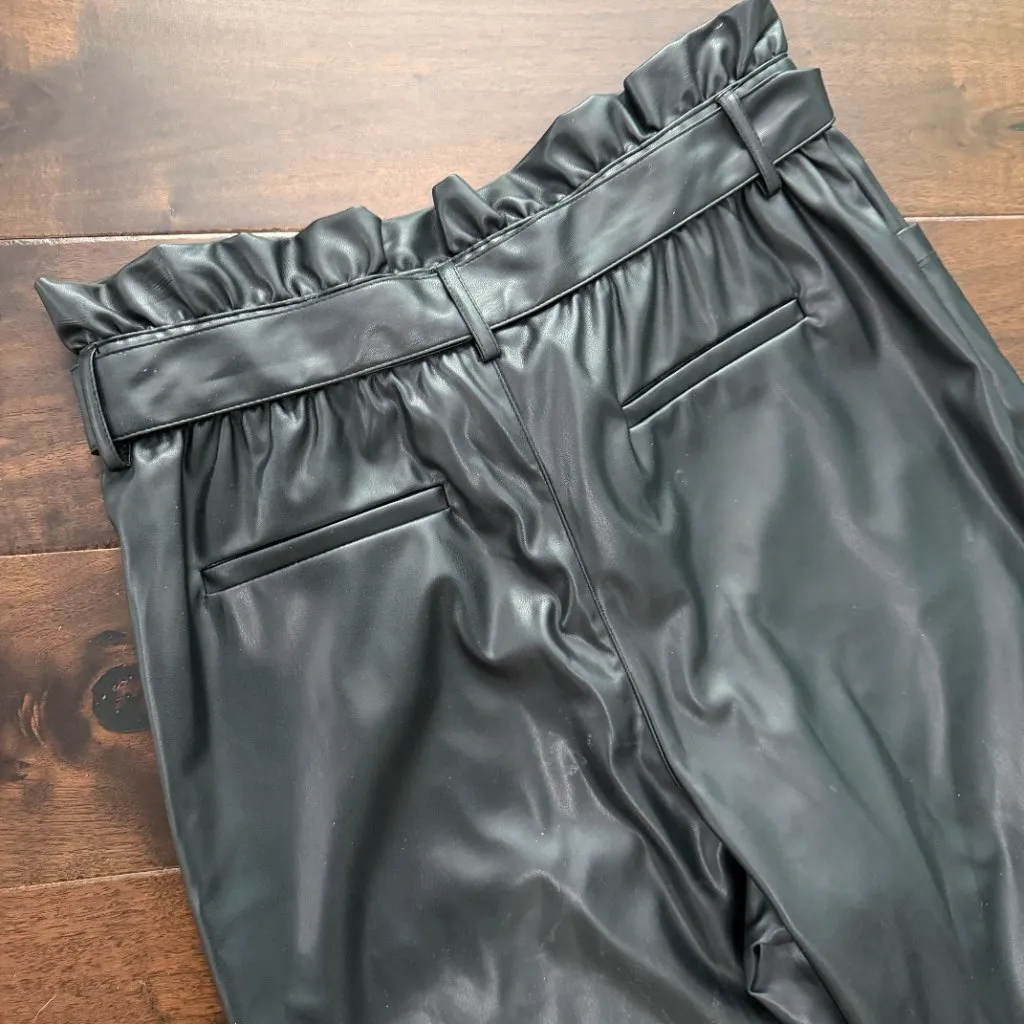 WHO WHAT WEAR Pleather Faux Leather Paper Bag Waist Barrel Pants Size Medium - Image 8
