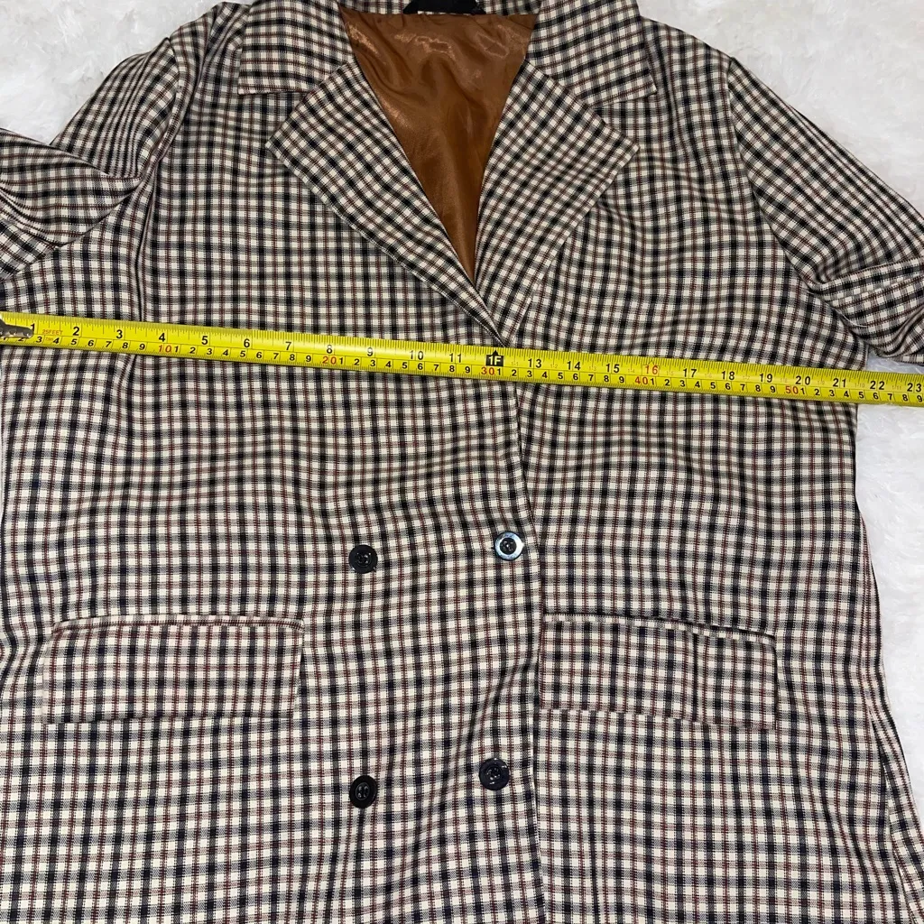 Plaid suit jacket blazer tan black red checked SHEIN woman’s size medium EUC - Image 8