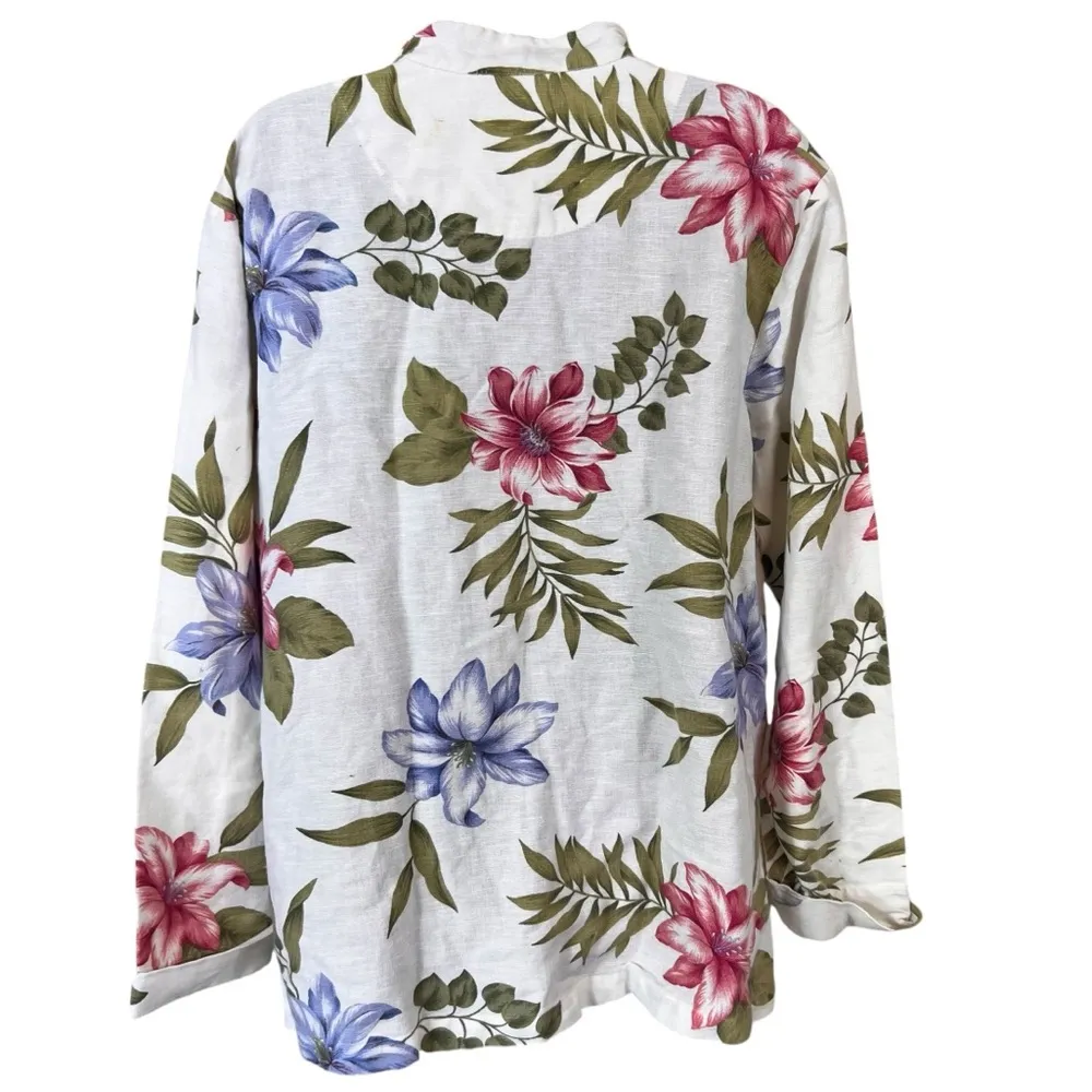 Coldwater Creek Floral Linen Blend Button Down Blazer Topper - Image 9