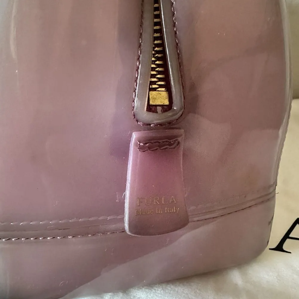 Furla Italy Candy Bag Dark Pink Rubber Vinyl Handbag Boston Bag W/ Dust Bag - Image 7