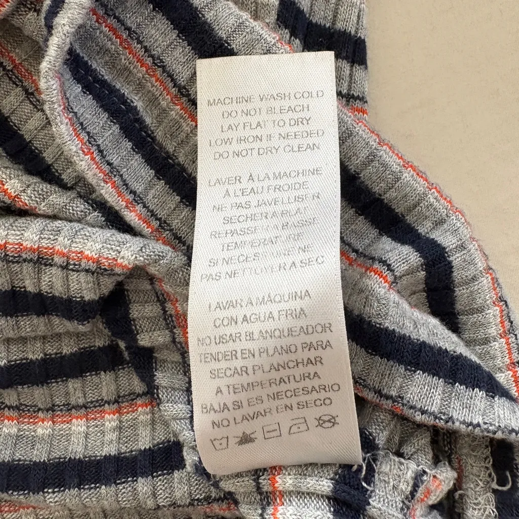 FRAME 70s Striped Rib Knit Tee in Navy Vintage Style Fitted T Shirt - Image 6