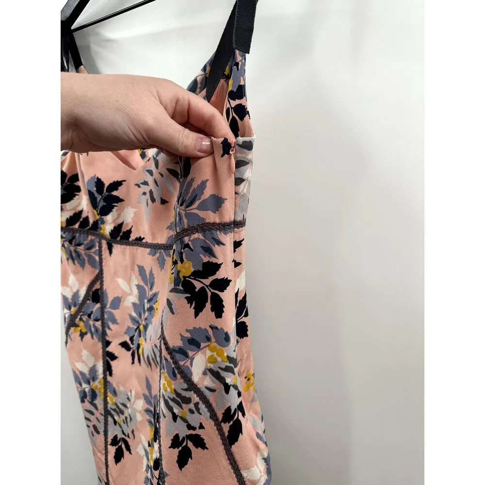 CINQ a SEPT Peach Pink Floral Print AINSLEY Tie Shoulder Fluted Silk Dress 4 - Image 7