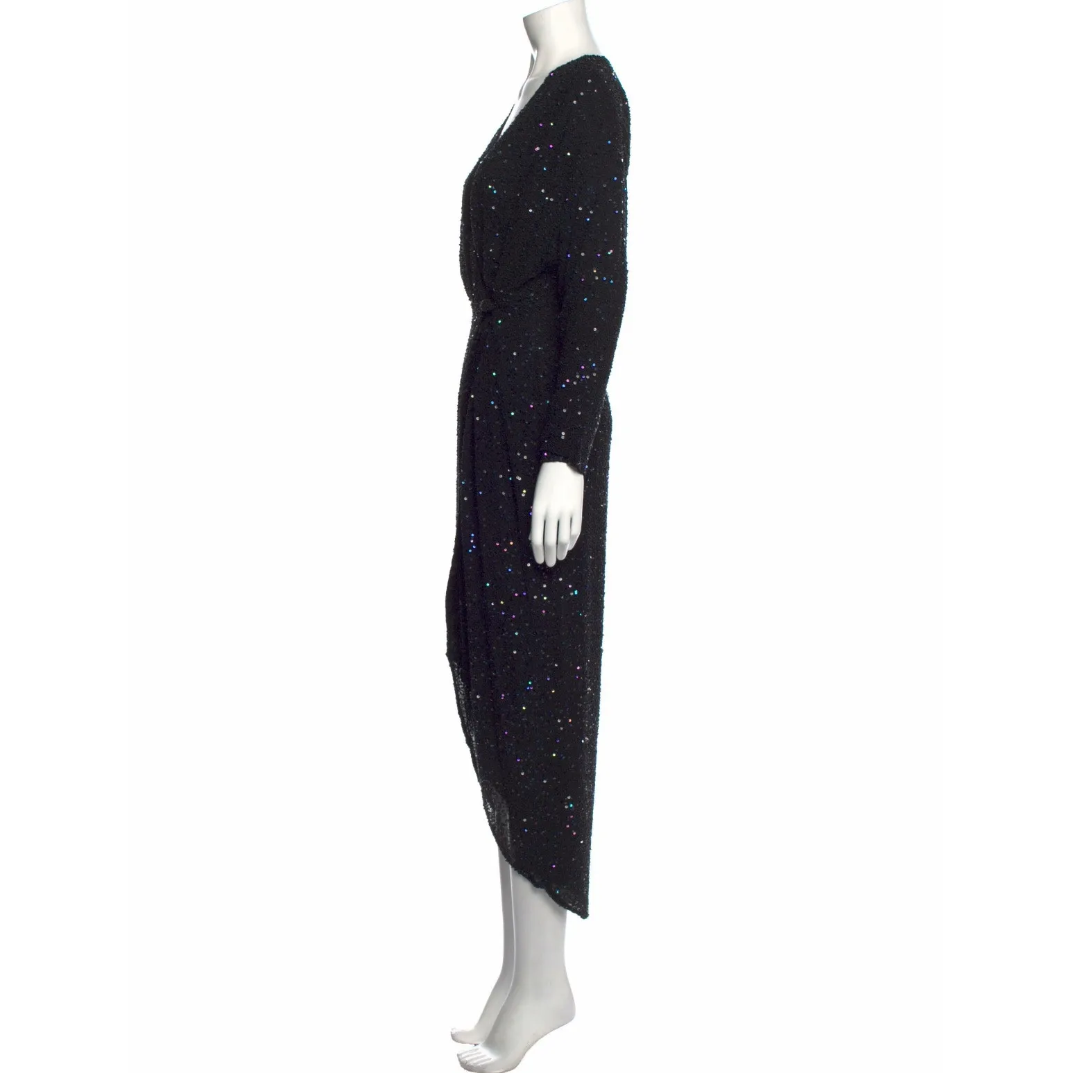 Retrofete Jasmine Black Sequin Wrap Midi Dress NWT Size Small - Image 13