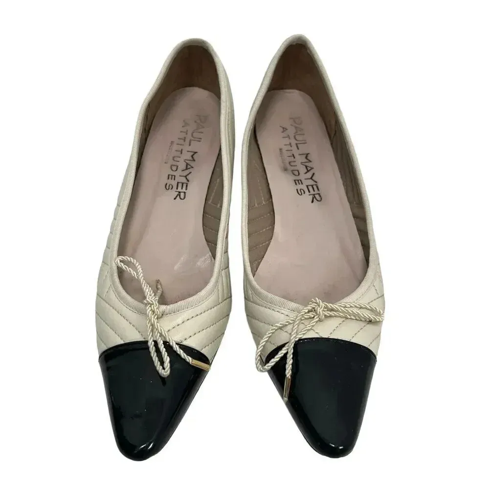 Paul Meyer Attitudes Regal Quilted Cap Toe Slip On Pumps Black Beige Low Heel 9B Size 9 - Image 4