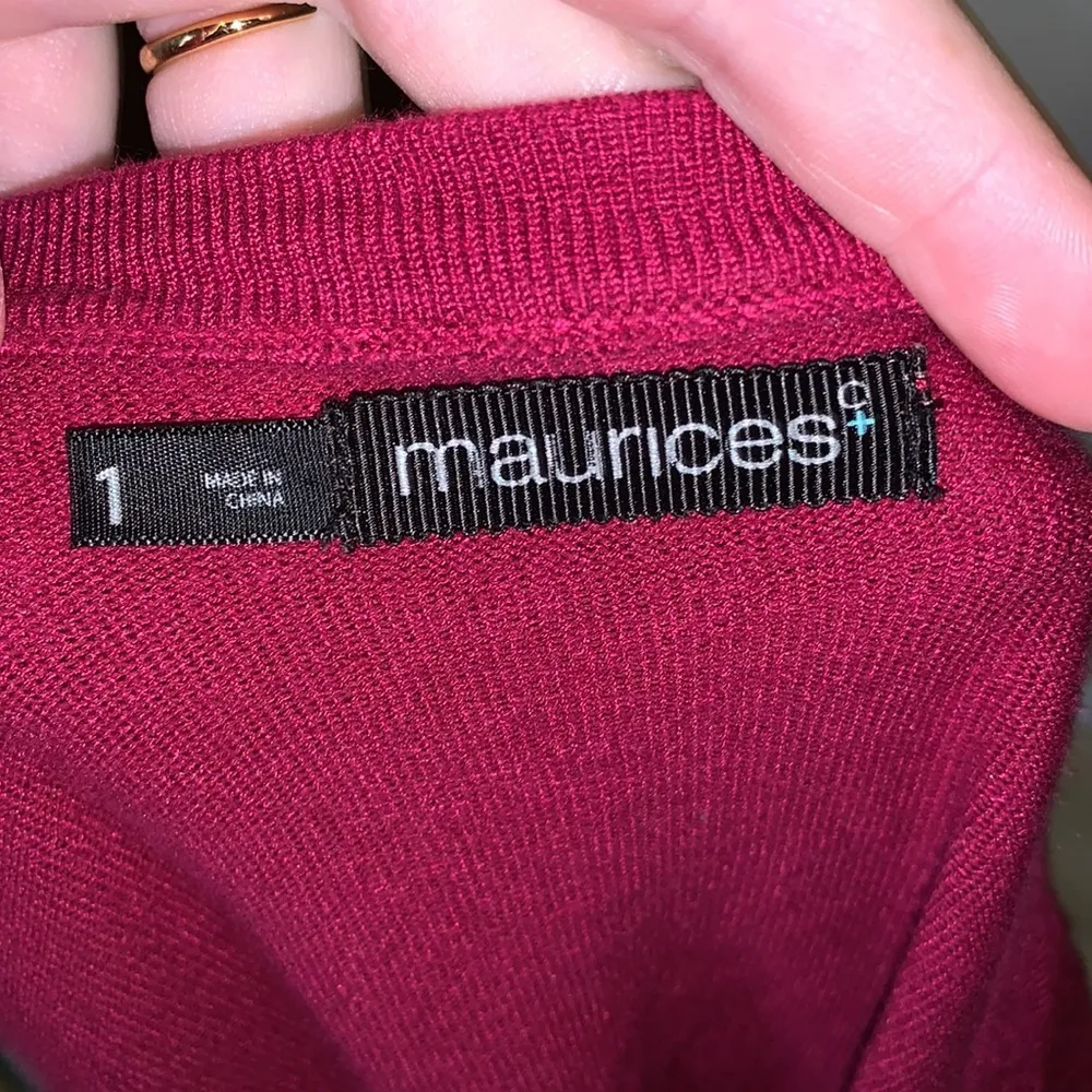 Maurice's  Burgundy crewneck short sleeve button Down sweater - Image 6