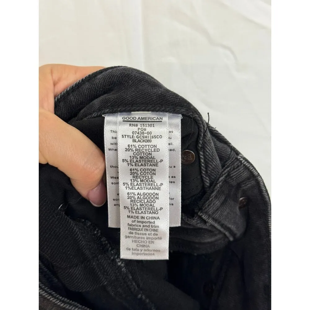 Good American Good Curve High Rise Frayed Cut-Off Jean Short Black089 Women 0/25 - Image 6