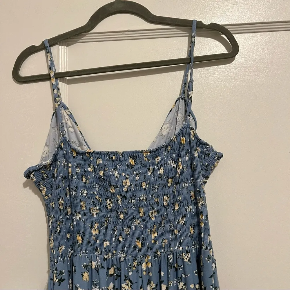 Blue & Cream Floral Print Ruffle Hem Tulip Maxi Dress Size Large NWT - Image 4