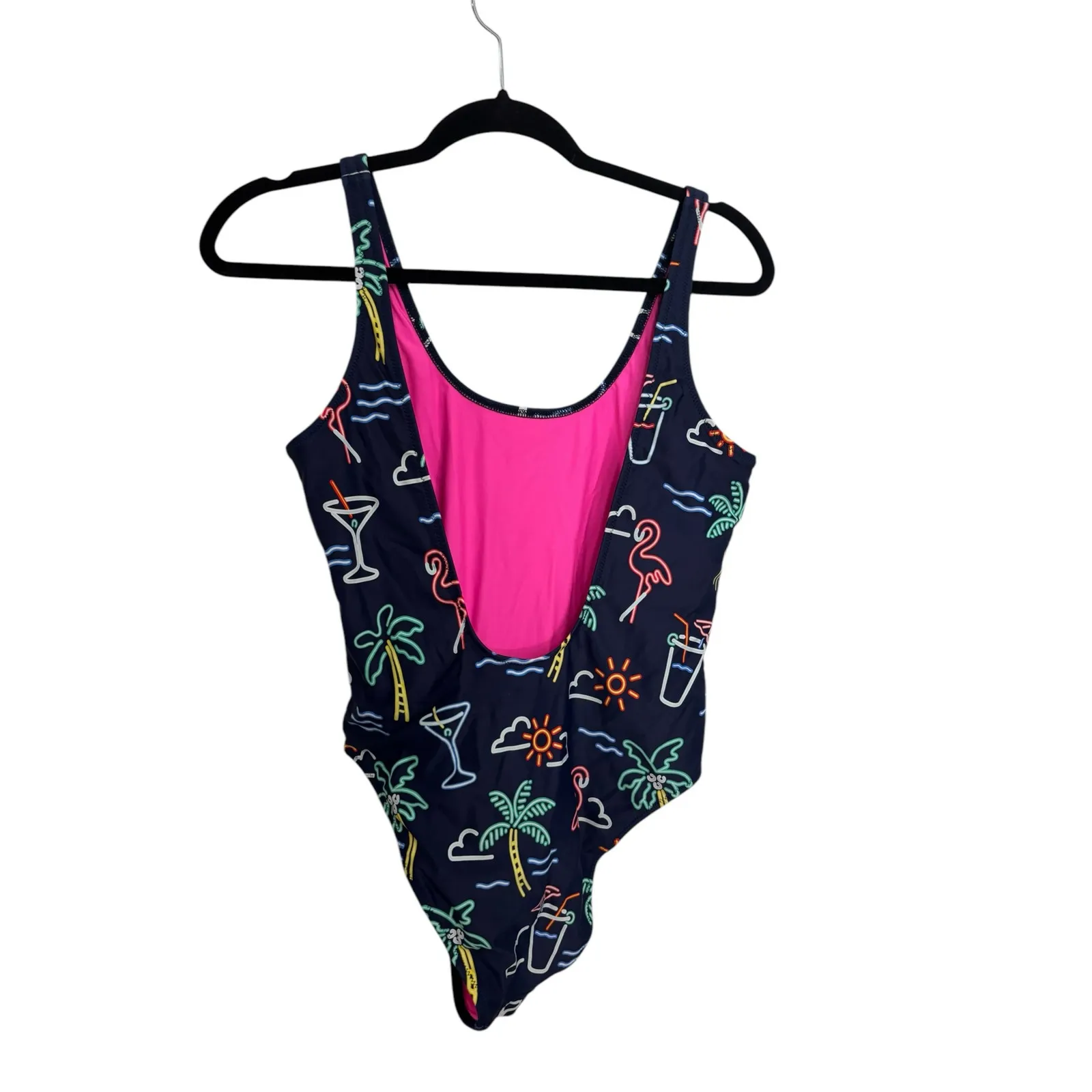 Chubbies Swimsuit Womens Large The Electric One-Piece Neon Lights Open Back - Image 3
