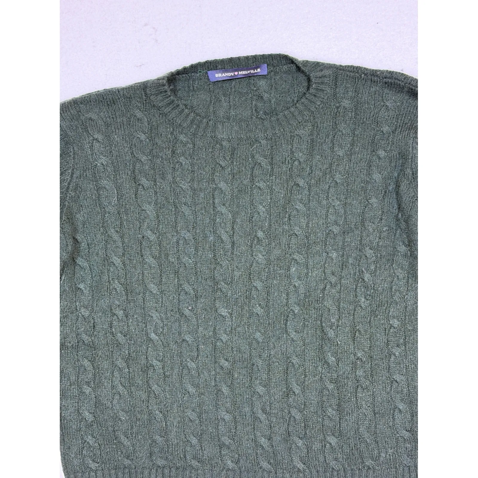 Brandy Melville Dark Green Cable Knit Crewneck Sweater Women's Wool Cashmere - Image 2
