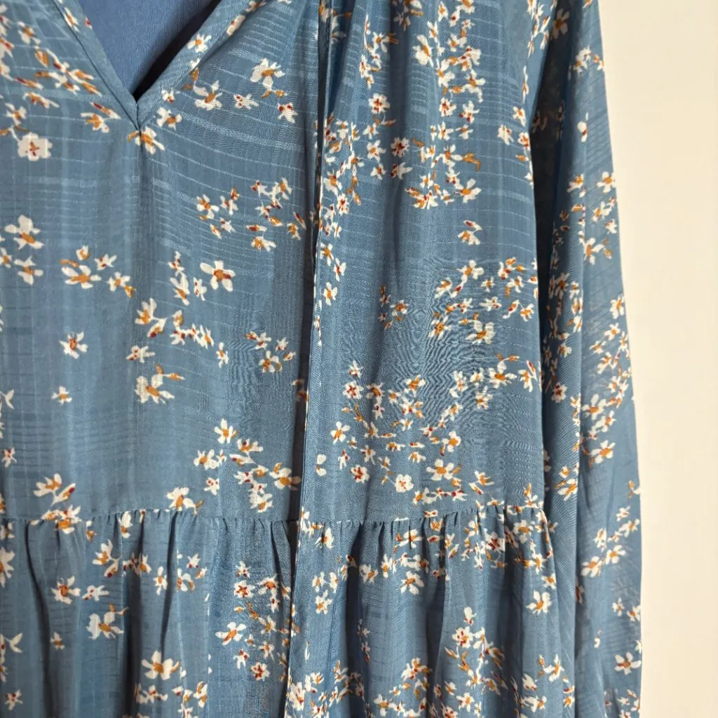 Lulu’s Romantic Type Slate Blue Floral Print Tiered Babydoll Dress - Image 3