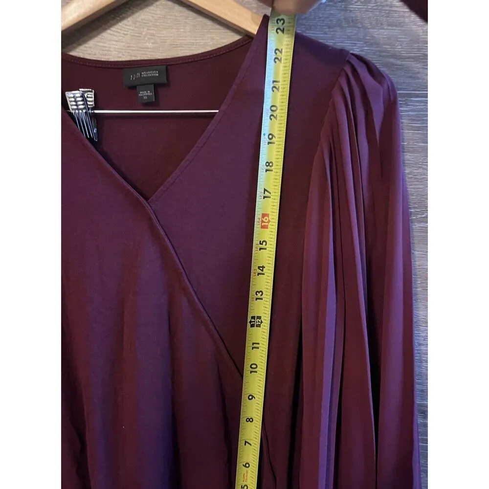 J. Jill Wearever Blouse Top XS Burgundy Fan Flare Pleated Sleeves Fall Holiday - Image 9