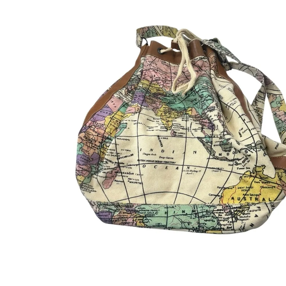 Vintage World Map Tote Barrel Overnight travel bag Canvas Leather Passports Pier Pink - Image 3