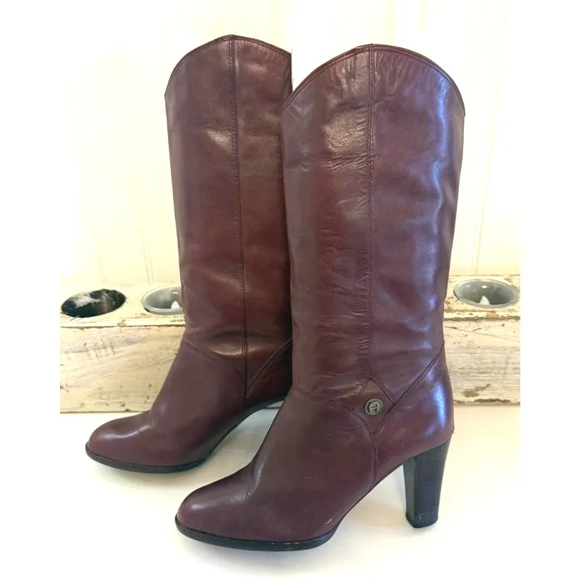 Etienne Aigner Leather Oxblood Boots Womens Size 7 Heeled Feminine Work Office - Image 2
