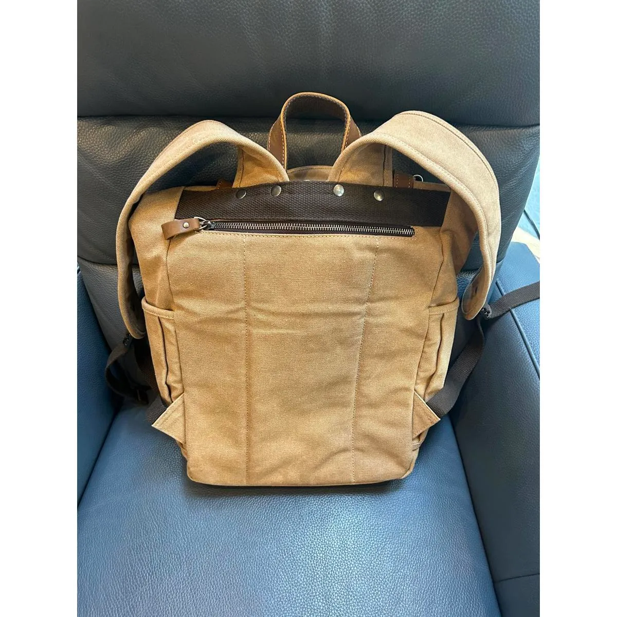 Canvas and Leather Women's Backpack Brown - Image 5