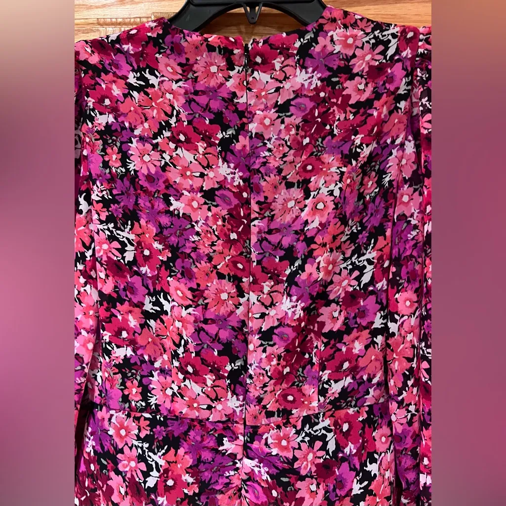 Express Pink Floral Print Long Sleeve Faux Wrap Ruffle Mini Dress Size XXS‎ - Image 8