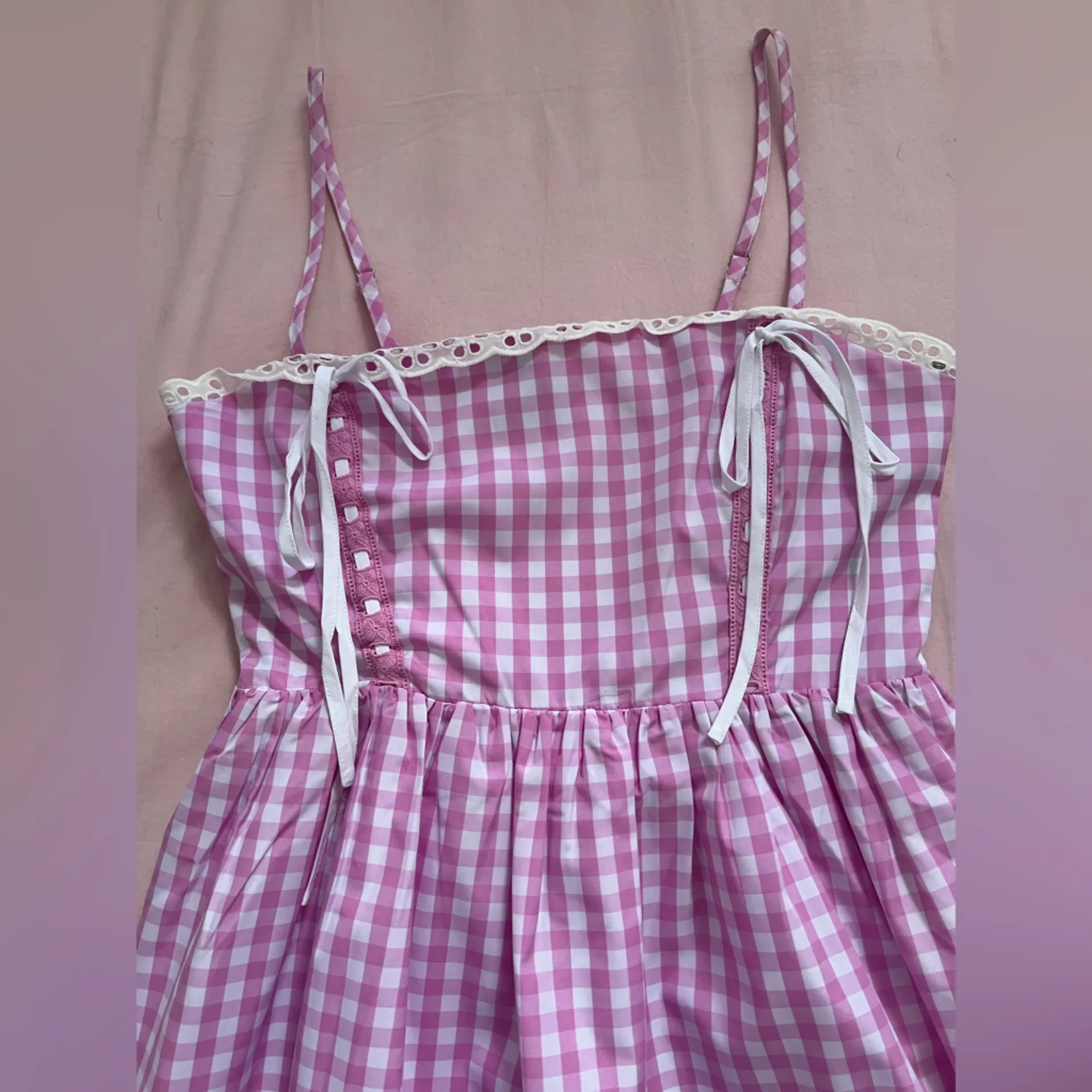 Forever 21 Pink Gingham Lace Midi Dress - Image 4