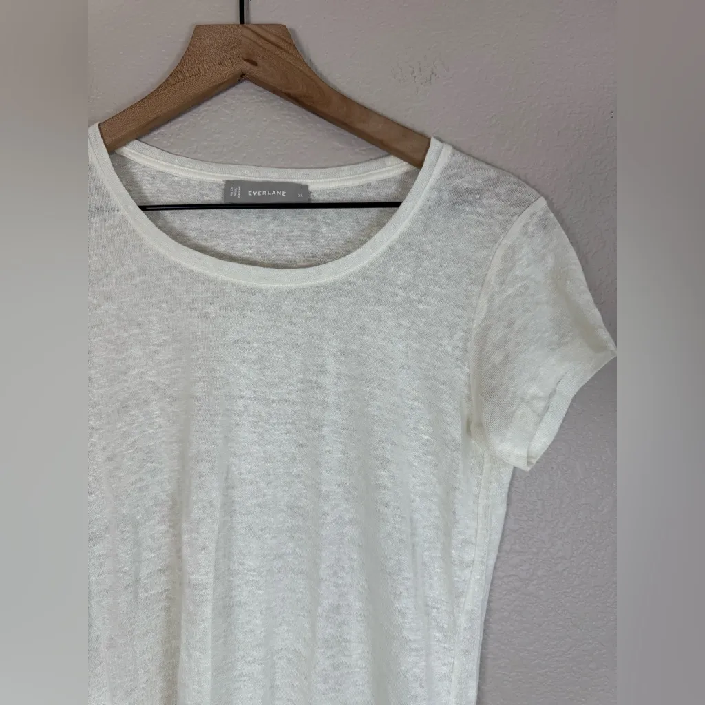 Everlane 100% Linen Short Sleeve Ivory Cream Fitted Tee Shirt size XS $78 - Image 4