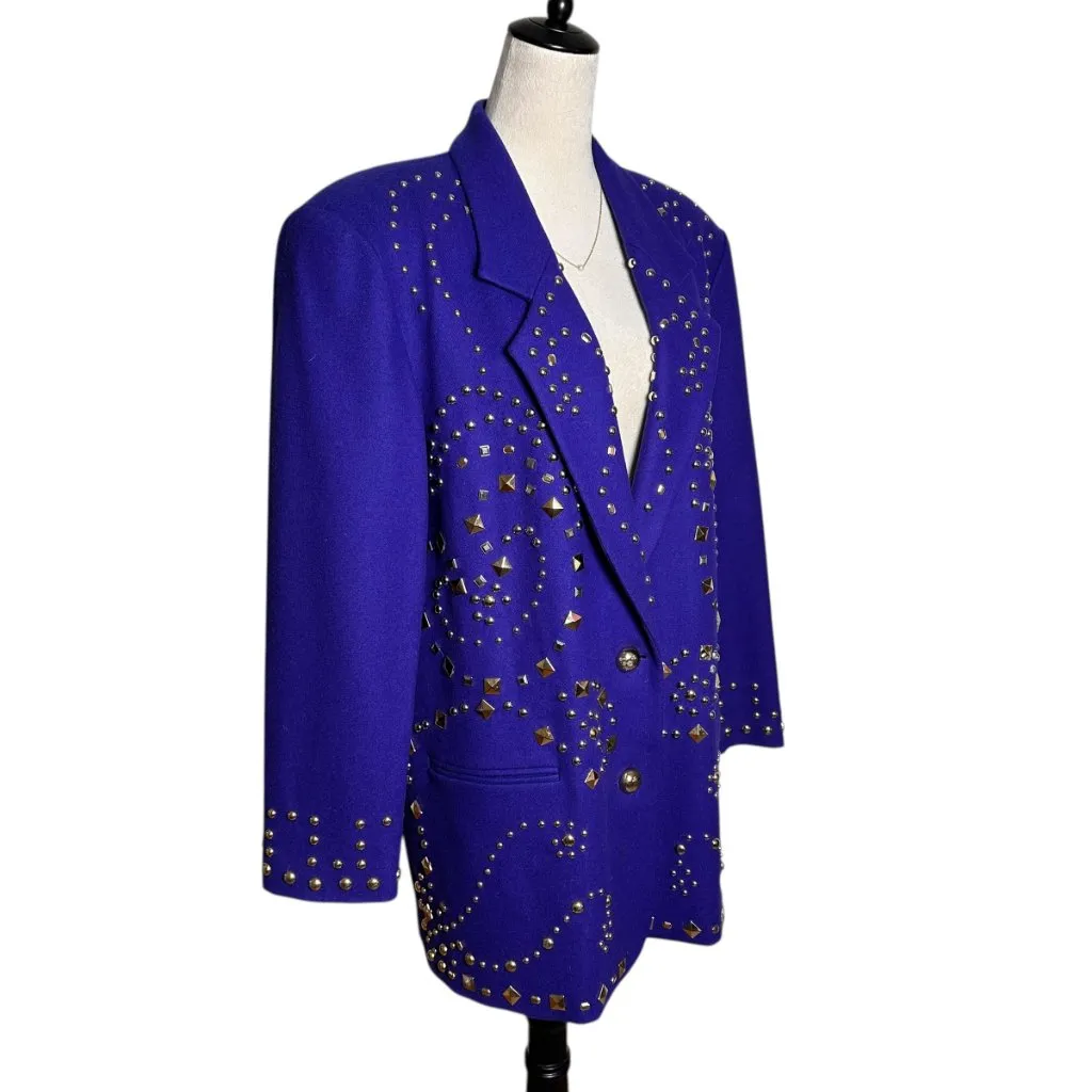 Adam Douglass by Adrianna Papell Studded Wool Blend Blazer 8 | Edgy Retro Glam - Image 2