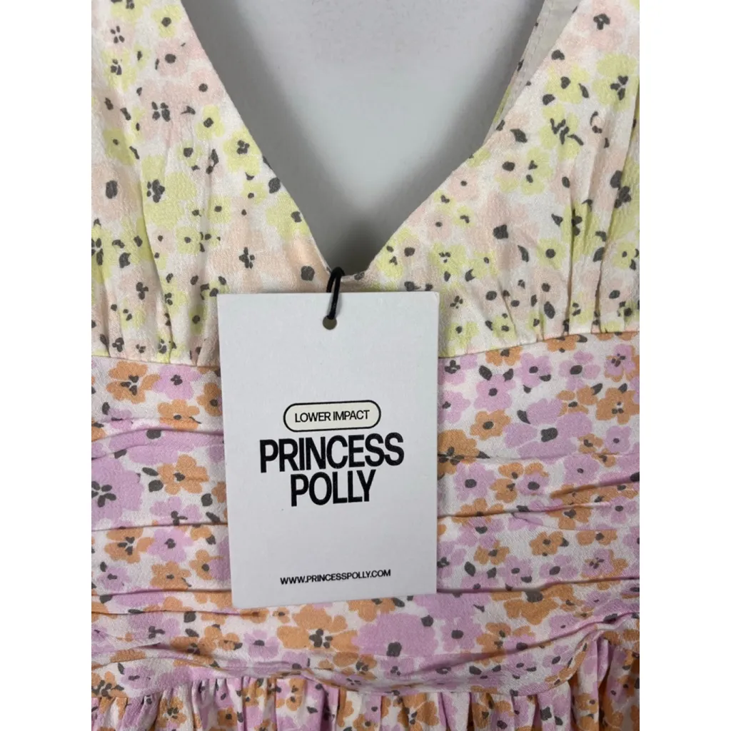 Princess Polly Hailey Mini Dress US 2 Floral Ruched Waist V Neck NWT - Image 3