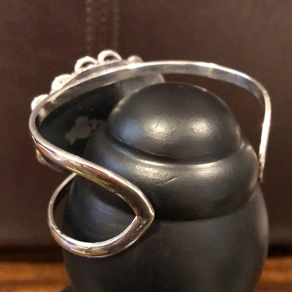 VINTAGE Sterling Silver Turquoise Coral Cuff Bangle Bracelet - Image 6