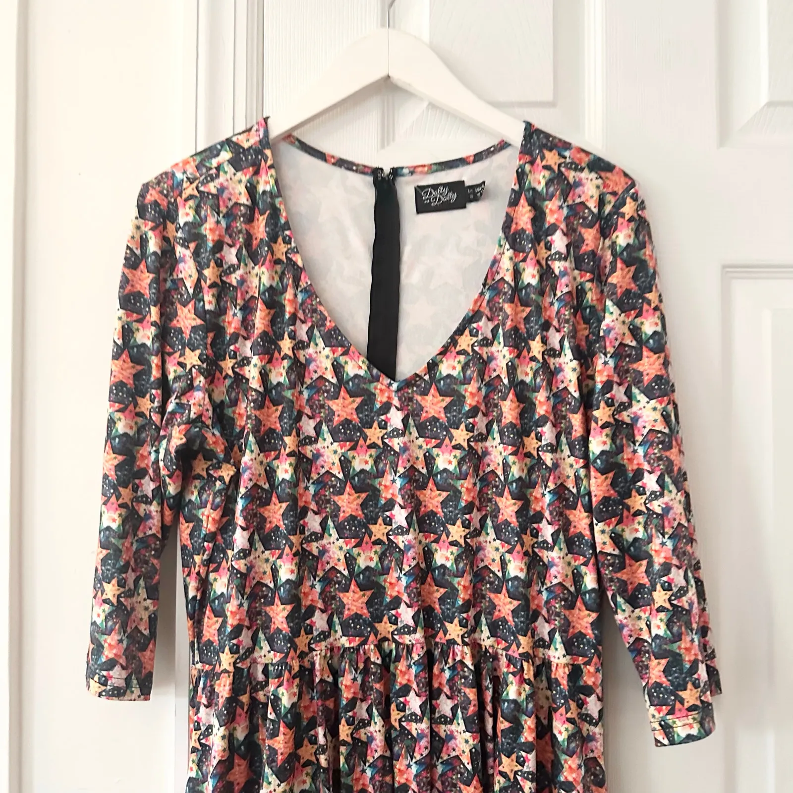 Dolly and Dotty Unique Vintage Billie Black Orange Stars Midi Flared Dress 12 - Image 3