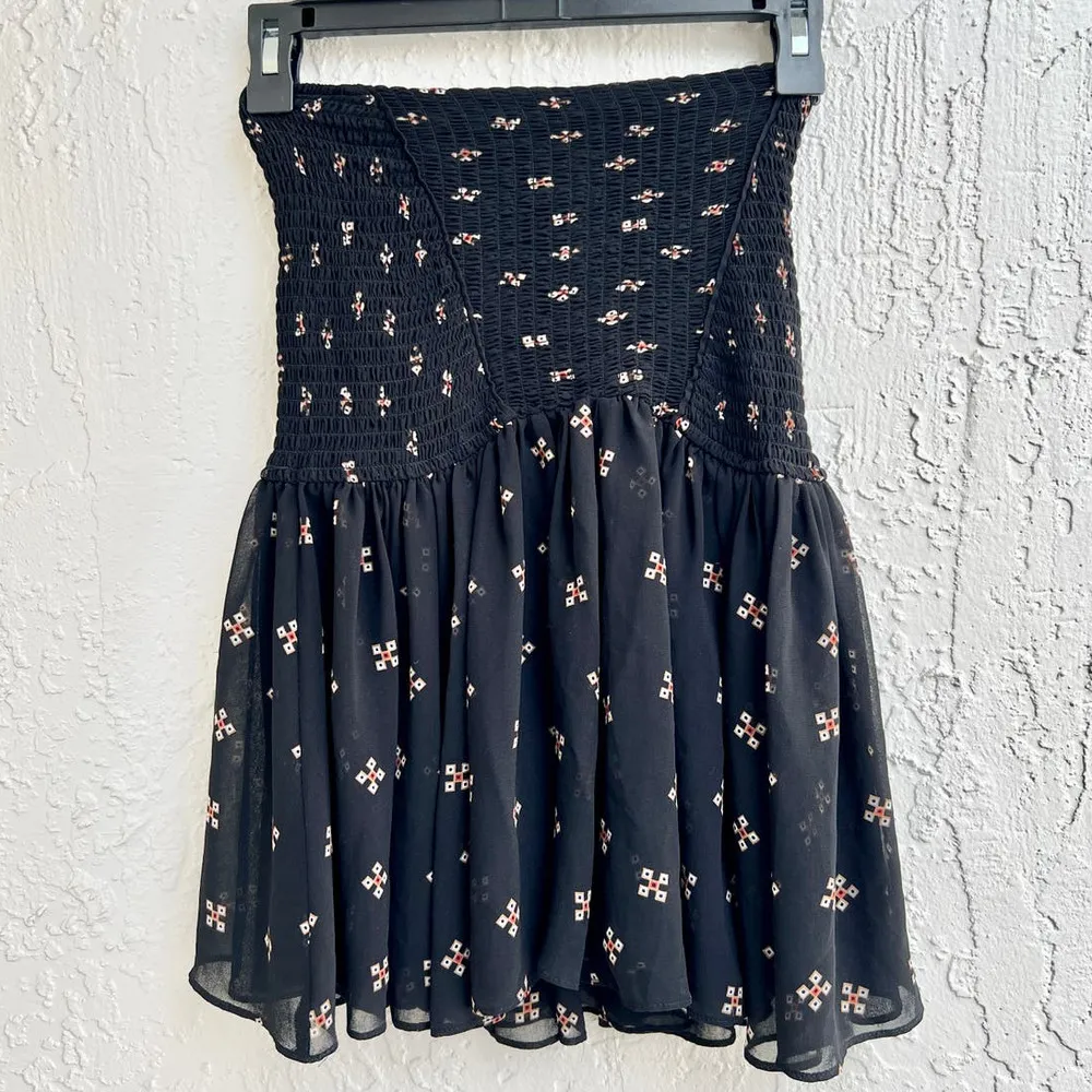 Maje Jouet Printed Chiffon Smocked A-Line Mini Skirt Imprime Black Womens Sz 1/S - Image 3