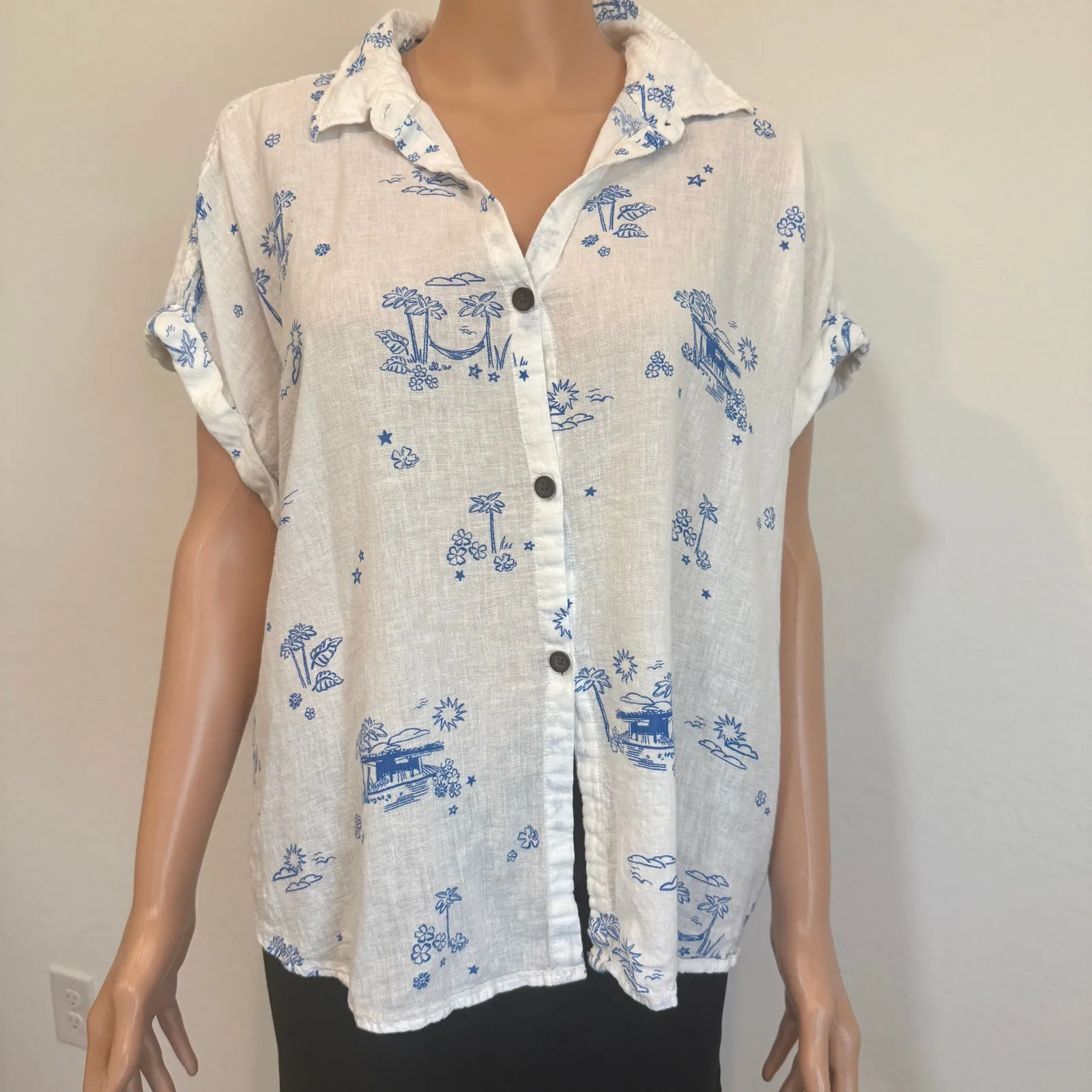 Sonoma Goods For Life XL linen blend camp button front shirt top TS 2718 White - Image 6