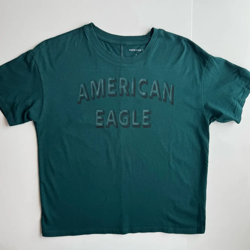 American Eagle Outfitters Graphic Dark Teal Short Sleeve Crop Tee Size XS - Image 4