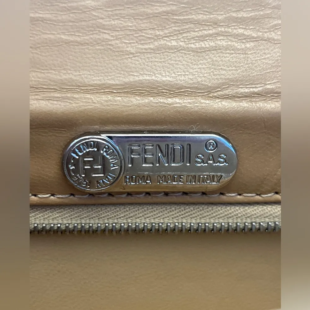 Fendi  Vintage Square Flap Tan Leather Shoulder Bag - Image 14