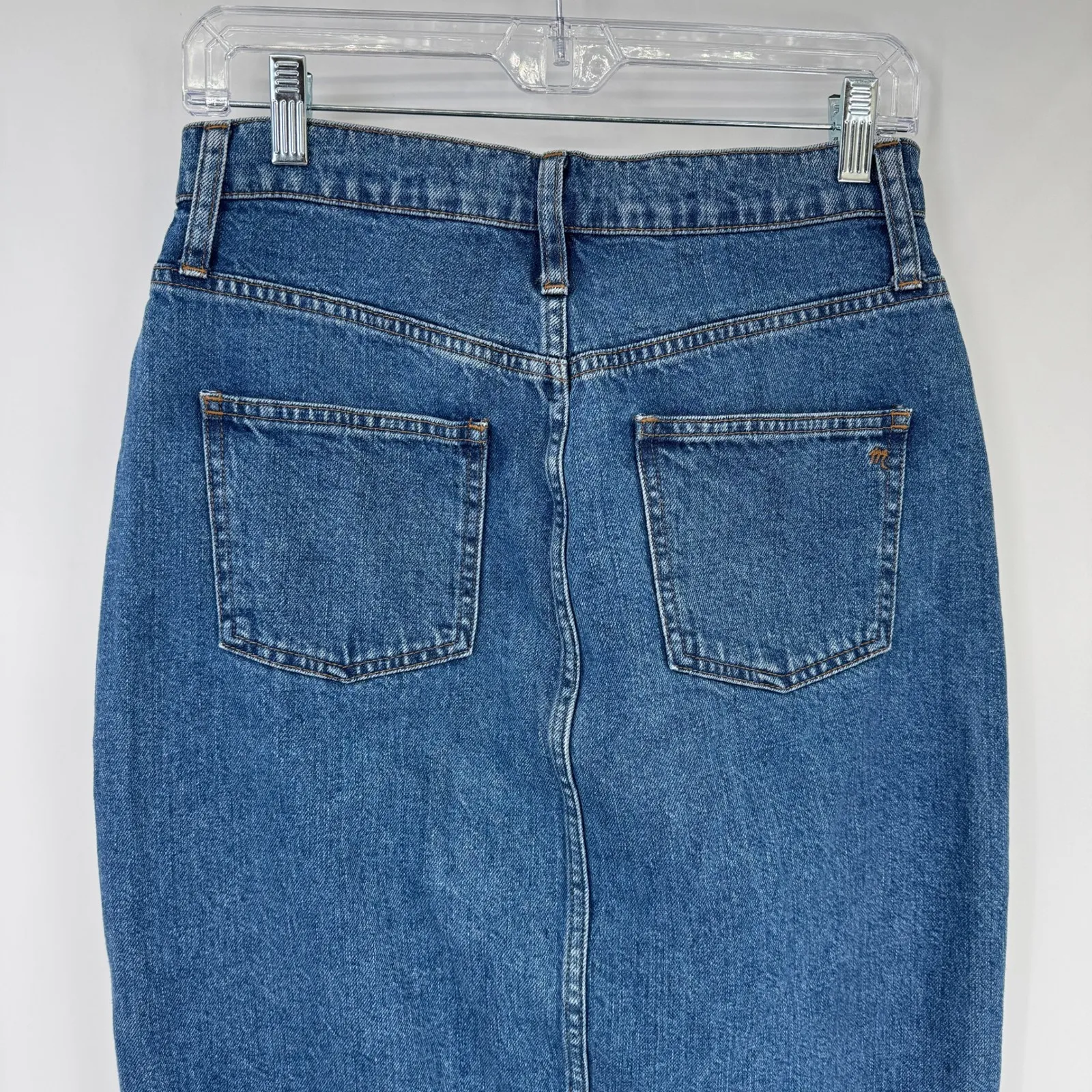 Madewell Denim Button Front Midi Skirt Dark Wash Womens 27 Blue Jean Cotton - Image 7