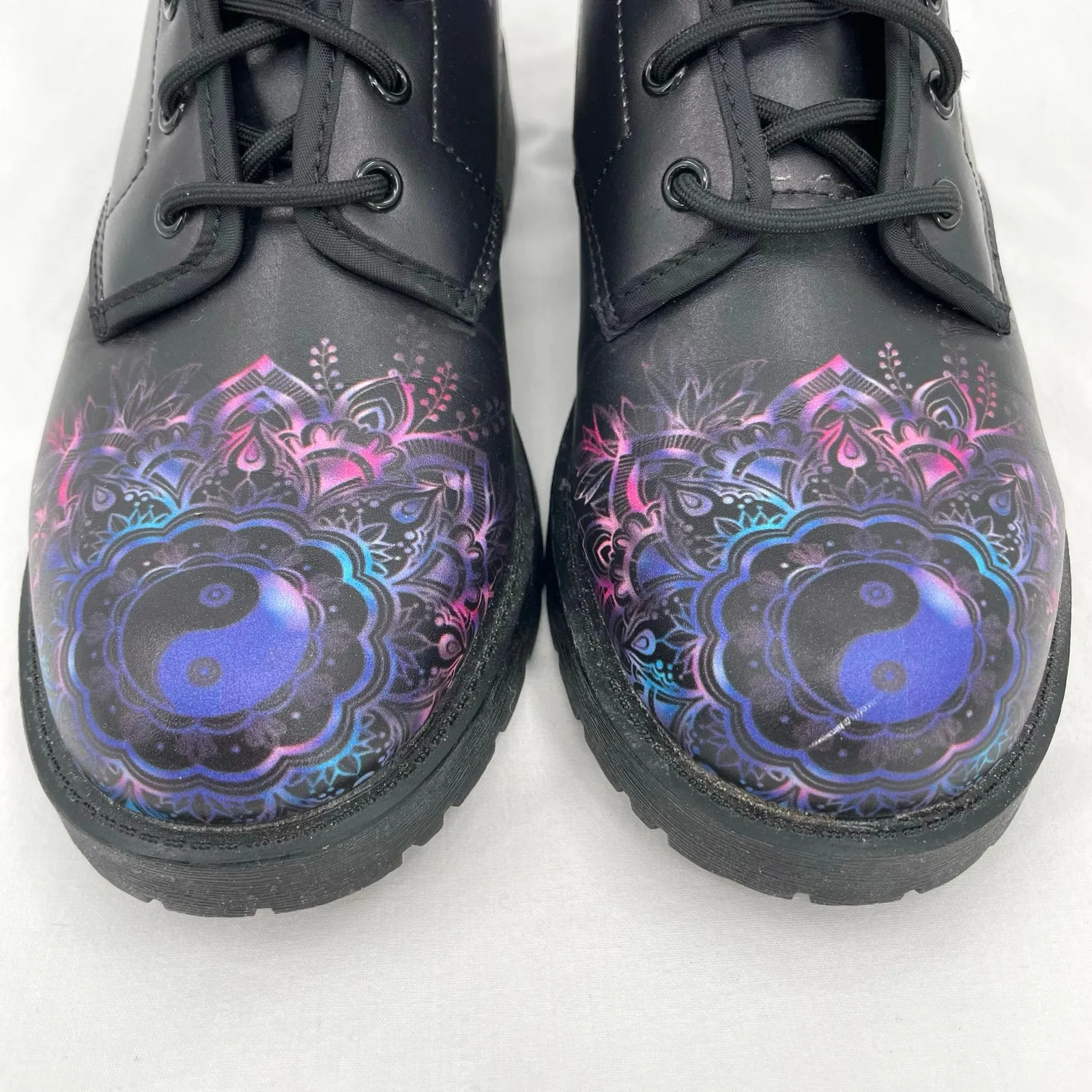 Yin Yang Dreamcatcher Combat Boots Black Blue Faux Leather Festival EU 38 | US 7 - Image 7
