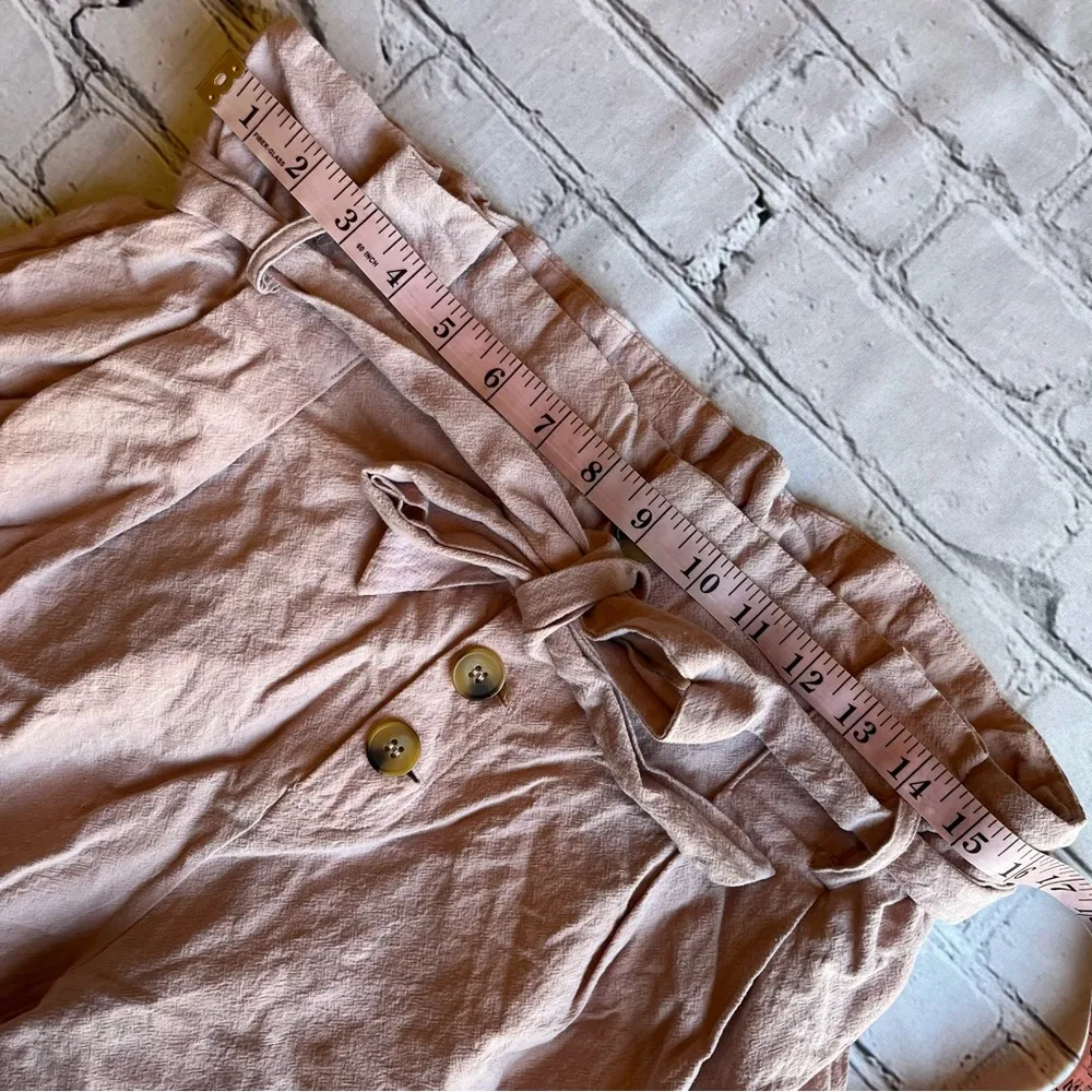 Elodie Paper Bag High Waisted Belted Neutral Shorts Large Button Detail Coastal - Image 7